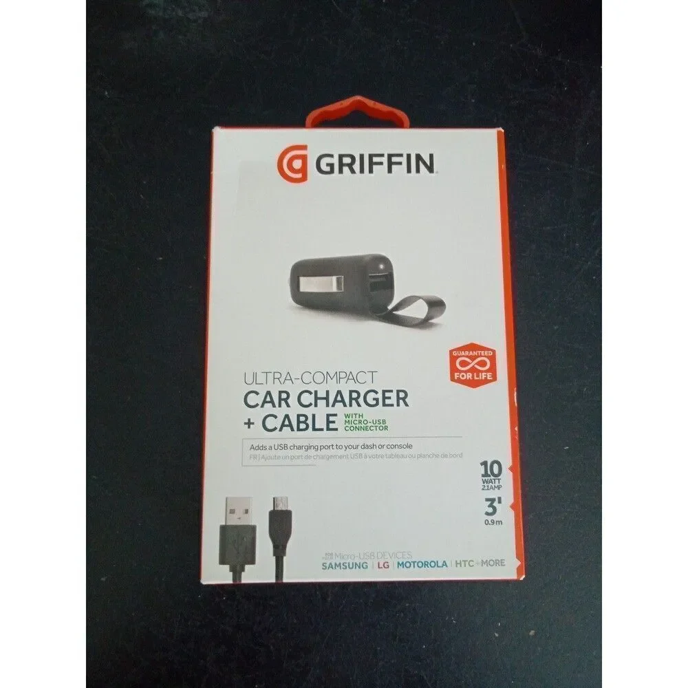 Ultra compact car charger+ cable 3' Griffin